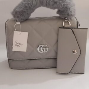 Elegant Quilted Grey Handbag & Wallet Set