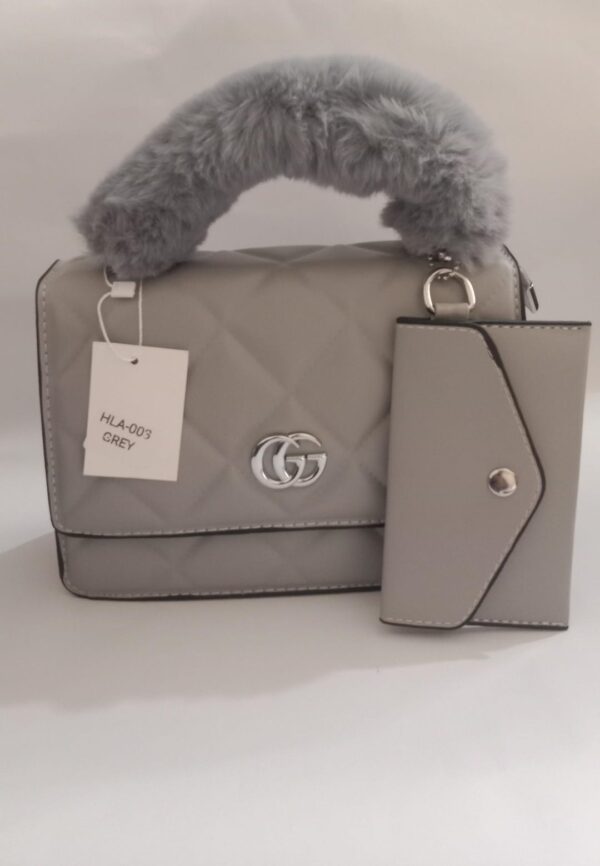 Elegant Quilted Grey Handbag & Wallet Set