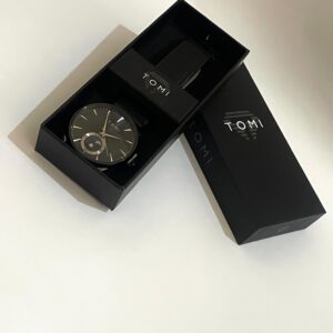 TOMI Classic Black Leather Wristwatch