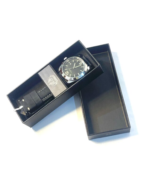 TOMI Black Dial Wristwatch – Stainless Steel Case with Black Leather Strap - Image 2